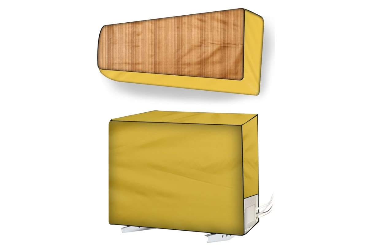 Stylista split ac cover set of indoor and outdoor unit Compatible for 1.5 Ton VOLTAS 183 EZA Wood Pattern Beige