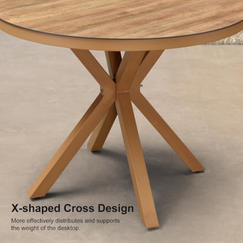 Image of PURPLE LEAF Round Patio Dining Set 5 Pieces with Cushion and Armrests, Teak