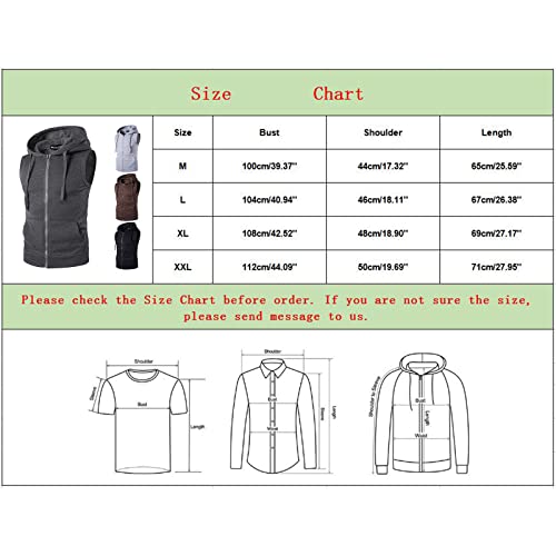 Men's Sleeveless Hoodie Casual Slim Fit Zip Up Drawstring Plain Tank Top Hooded Vests With Pockets(Coffee,Large) #TOP4