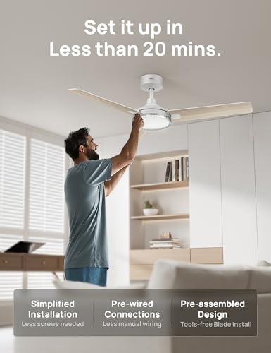 Image of DREO Smart Ceiling Fans with Lights, 52 Inch White Ceiling Fan, 12 Speeds & 3 Fan Modes, Stepless Color Tones, Dimmable LED Light, 1-12H Timer, Quiet DC Motor, Remote /APP /Alexa /Wall Switch Control