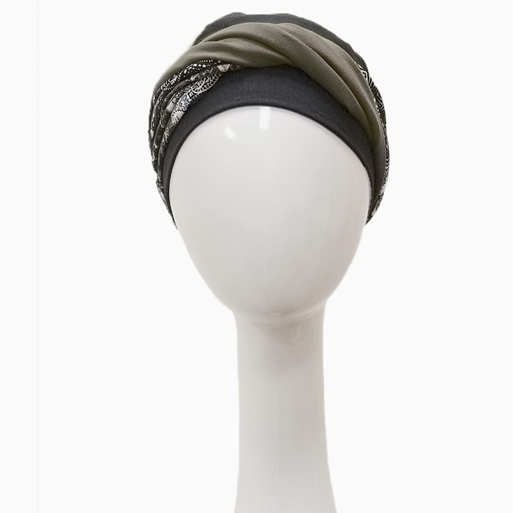 CAREBELL pañuelo oncológico modelo Elegance – diseño Paisley Black en bambú suave y transpirable, especial para quimioterapia, alopecia y pieles sensibles