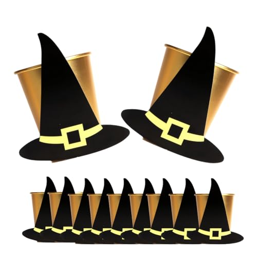 Vasos de fiesta de Halloween, sombreros de bruja, paquete de 20 vasos de papel dorados con sombreros de bruja negros acoplables, hazlo tú mismo, decoración de vajilla de fiesta de Halloween Vasos de fiesta de Halloween, sombreros de bruja, paquete de 20 vasos de papel dorados con sombreros de bruja negros acoplables, hazlo tú mismo, decoración de vajilla de fiesta de Halloween