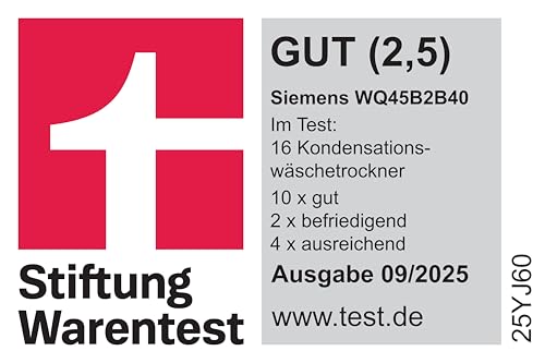 Siemens WQ45B2B40, Stiftung Warentest GUT (2.5)*, iQ700 Smart sušilica s toplinskom pumpom 9 kg, autoDry optimalno sušenje, samočisteći kondenzator, LED zaslon osjetljiv na dodir, intelligentDry, vanjski program