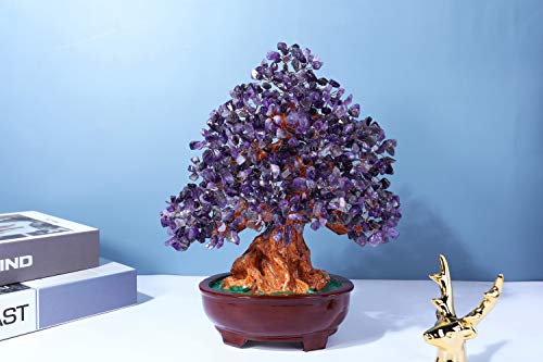 Jovivi Feng Shui Natural Amethyst Crystal Money Tree Resin Base Healing Stones Bonsai Style Tree Large Decoration For Wealth And Luck 9.5 Inches #TOP1