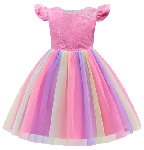 Uhnice Flower Girl Sequin Dress Rainbow Skirt with Heart Cutout for Wedding Party2