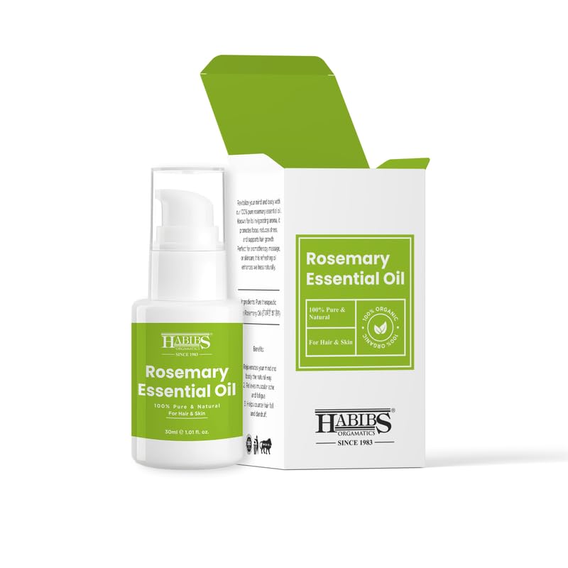 Image of Habibs Pure Rosemary Essential Oil - 100% Undiluted, Therapeutic Grade for Hair Growth, Focus & Aromatherapy 30ML