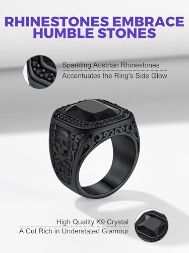 Richsteel Skull Black Onyx Ring for Men Retro X Bone Thumb Band Ring Punk Jewelry Custom Gift for him (Personalized Red/Blue/Green Stone)3