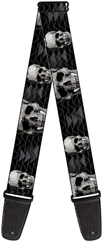 Guitar Strap - Geometric 3-D Skull Face/Chevron Black/Grays/White image 5