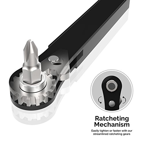 Neiko 03044A Mini Ratcheting Offset Screwdriver and Bit Set, Pocket Size Close-Quarters ,1/4-Inch Drive