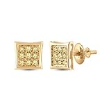 Yellow Diamond Earrings Solid 10k Gold Men's Square Studs 1/20 Ctw. (.05 Ctw.)