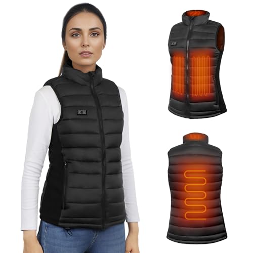 WUEAOA Colete quente para mulher, coletes aquecidos para mulher, colete térmico elétrico, casaco térmico para mulher, colete térmico com bateria, 10000 mAh leve e elegante, para inverno e exterior