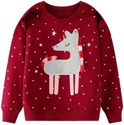 WINZIK Toddler Sweatshirt Kids Baby Girls Christmas Sweatshirt Crewneck Pullover Long Sleeve Sweatshirts 1-7 Years