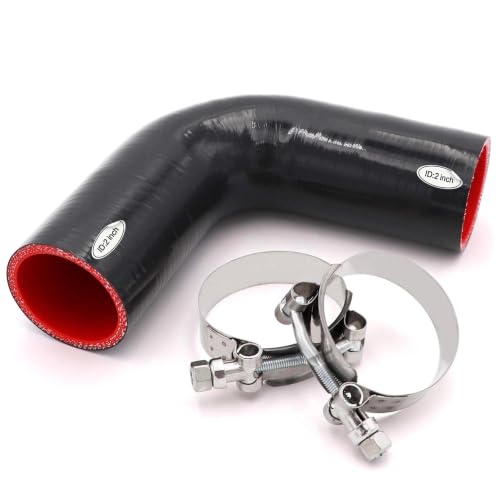 Image of 90 Degree Elbow Coupler Silicone Hose 4-Ply 2-inch(51mm) for Turbo /Intercooler /Intake Piping,Length 120mm Thickness 5mm with T-Bolt Clamp