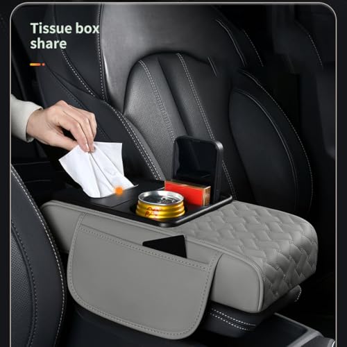 Arm Rest Cover for Car 6.3\" Narrow Style,6-in-1 Microfiber Leather Center Console Cover with 2 Storage Bags Cup Holder, Tissue Box Slot, Phone Slot,Universal Accessories Interior Organizers (Black)