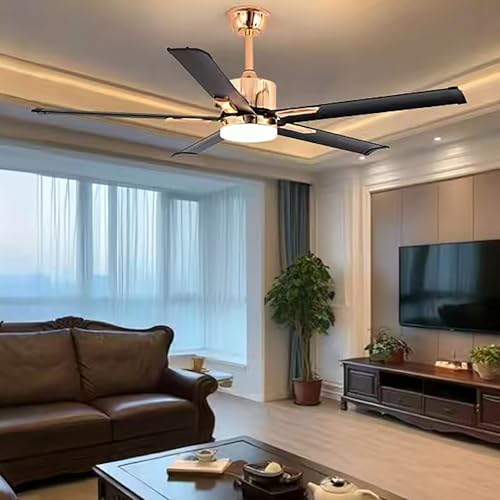 GULICA Ceiling Fan with Light, Remote and APP Control, 5 Aluminum Blades, Dimmable 18W LED Light, Quiet Reversible Brass Motor for Bedroom, Living Room, Apartment, Black and Champagne Gold, 52 Inch — view 2
