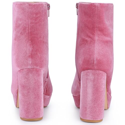 Allegra K Women's Platform Block Heels Faux Velvet Ankle Boots3