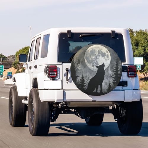 Image of KiuLoam Howling Wolf Moon Spare Tire Cover Waterproof Dust-Proof Universal Sunscreen Wheel Tire Covers Fit for Trailer, RV, SUV and Many Vehicle 14 Inch