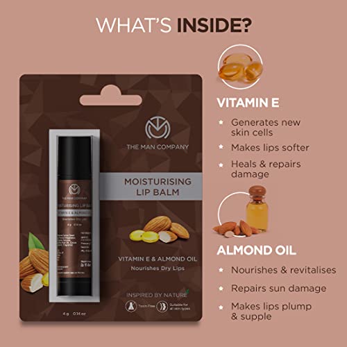 Image of The Man Company Nourishing Lip Balm for Soft & Moisturised Lips - 4gm | Enriched with Vitamin E, Almond & Olive Oil | Prevents Dry, Chapped Lips