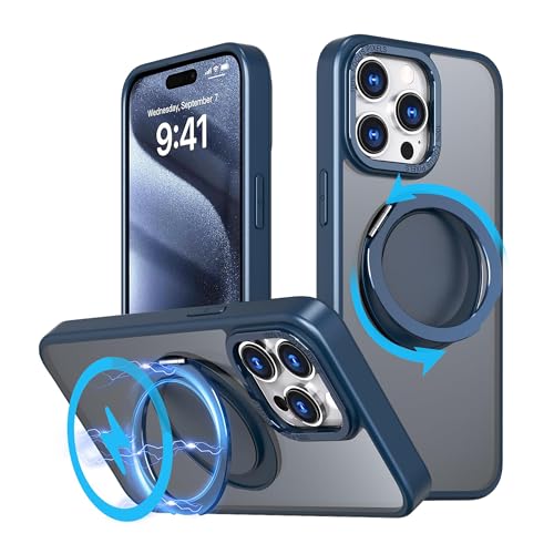 Coque iPhone 15 Pro Max antichoc silicone avec support magnétique bleu