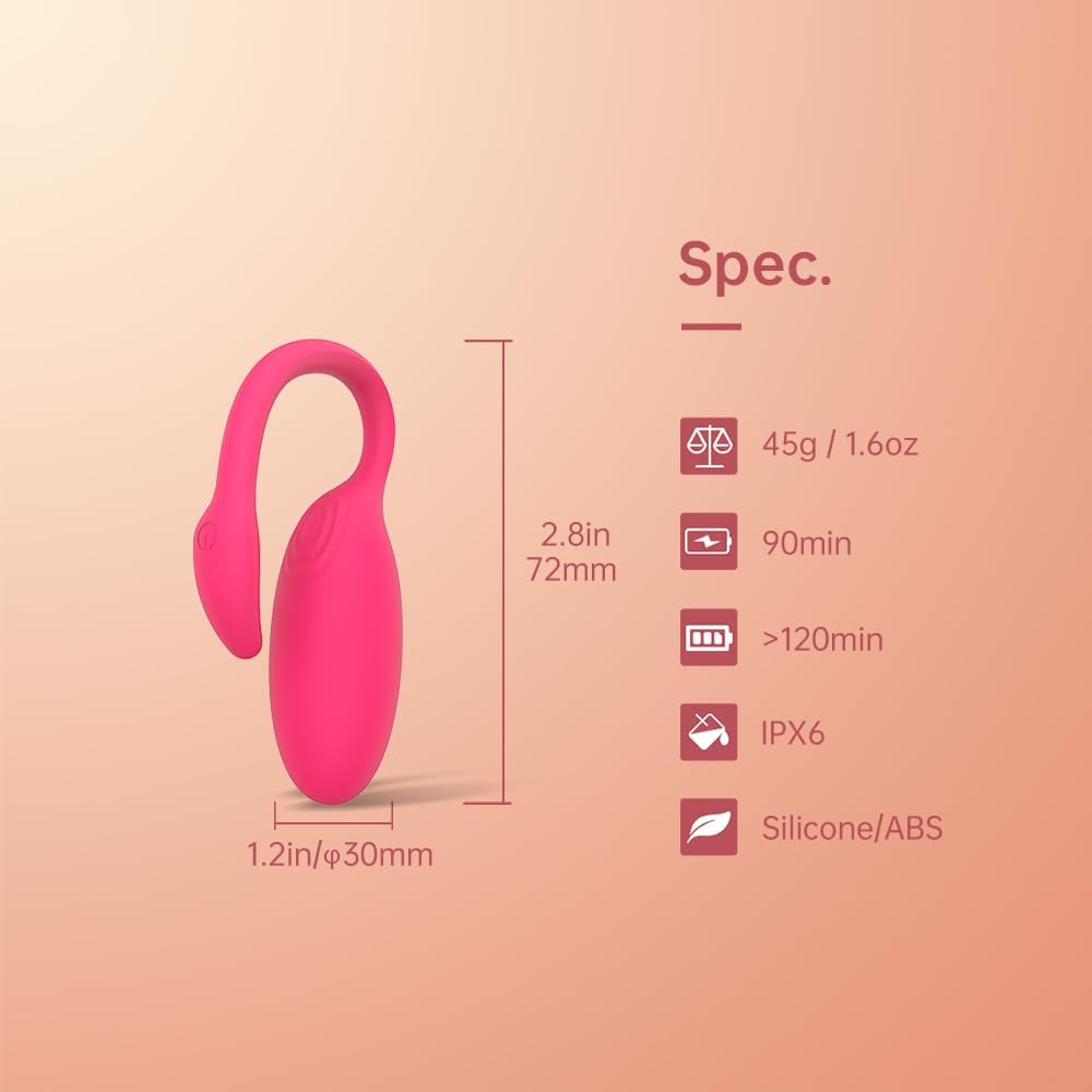 Diagram showing the dimensions and technical specifications of the Magic Motion Flamingo Wearable Vibes.