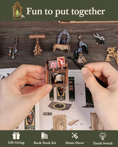 Image of CUTEBEE Book Nook Kit - DIY Miniature House Magic Dollhouse Kit for Adults, Booknook Tiny House Bookshelf Decor 3D Wooden Puzzle, Gifts for Family, Friends (The Darkness Herbarium)