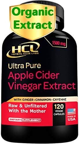 Organic Apple Cider Vinegar Capsules 1500 mg Extract with The Mother - Extra Strength Raw Apple Cider Pills w Ginger Cayenne Cinnamon - Natural Detox Potent Digestion Cleansing System ACV Supplement
