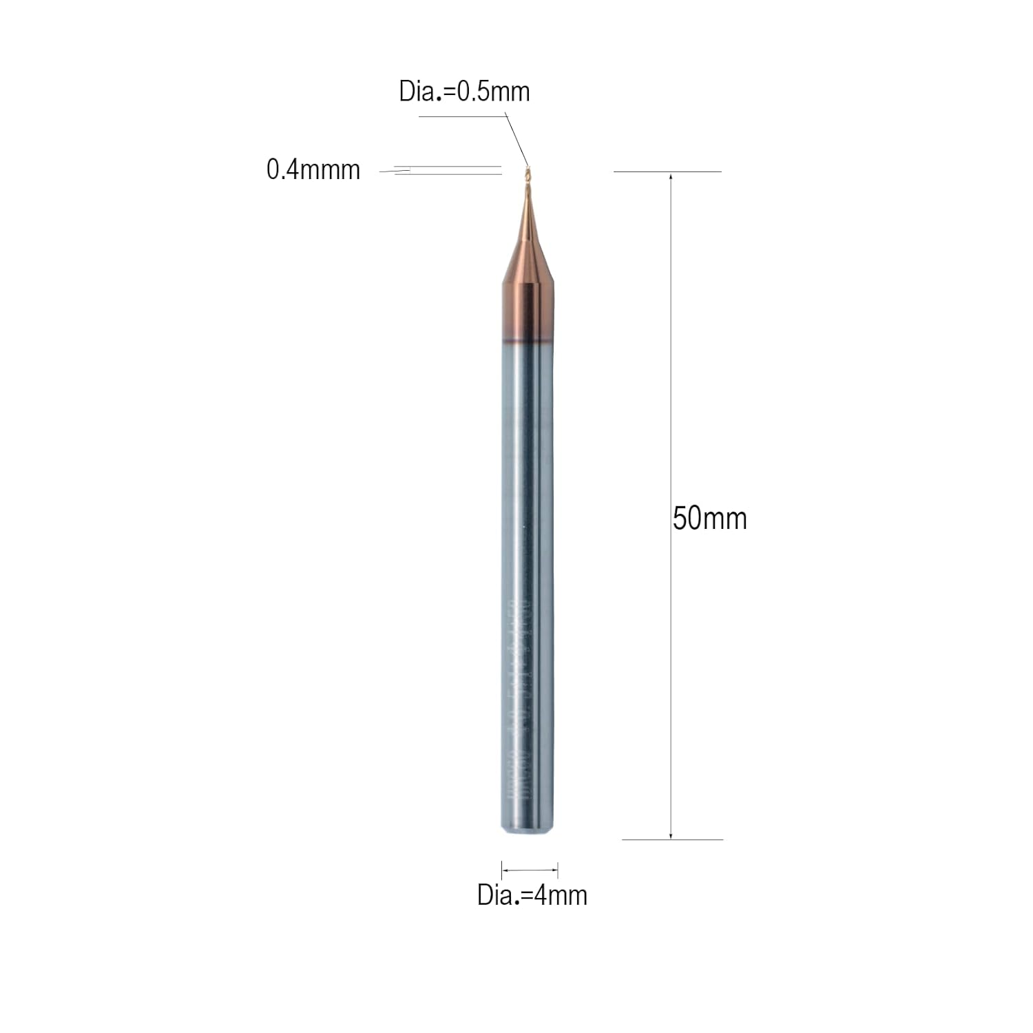 3PCS HRC60 2 Flutes Micro Carbide Flat End Mill 0.5mm Cutting Dia × 4mm Shank × 50mm OAL – Precision CNC Router Bit for Metal, PCB, Plastic, Mold Milling with ALTIN Coating