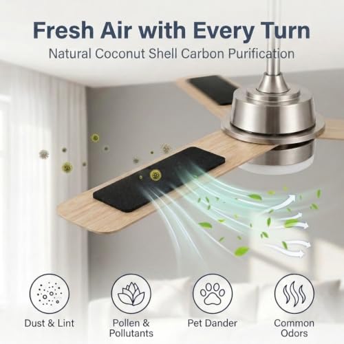 Image of HASTHIP 5pcs ceiling fan filter air purifier pads dust collector fan blade | Activated Coconut Shell Carbon Air Purifier Pads Unscented Dust and Allergen Capture for Household Ceiling Fans Black