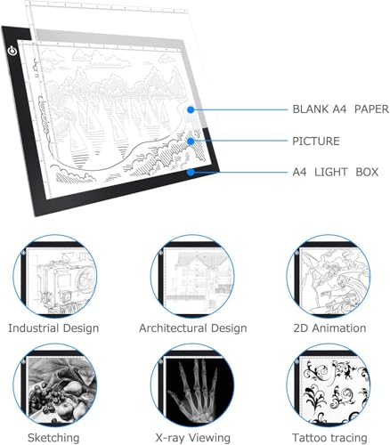 Looeoodoo MS-A4B Black A4 Dimmable Led Artcraft Light Box Tracer Slim Light Pad Portable Tablet thumb #3