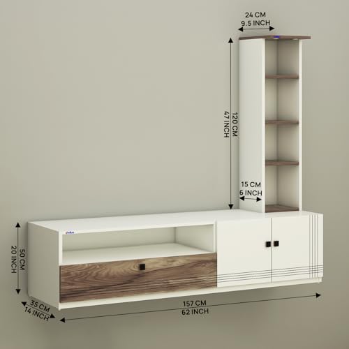 Image of Anikaa Sprax Engineered Wood Floor Standing Modern TV Unit with LED Light for Living Room | 2-Door & Open Box Cabinet with Side Shelf Storage | Ideal for Up To 55 inch | (White /Coachwood) DIY Installation