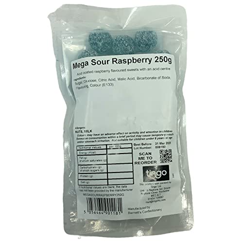 Mega Sour Raspberry Bombs 250 Gram Bag (1/4 Kilo) #TOP2