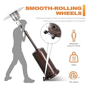 Nuu Garden Outdoor Propane Patio Heater 46000 BTU Gas Outdoor Heater with Detachable Wheels Stainless Steel Burner Portable Heater for Garden Terrace Backyard Bronze