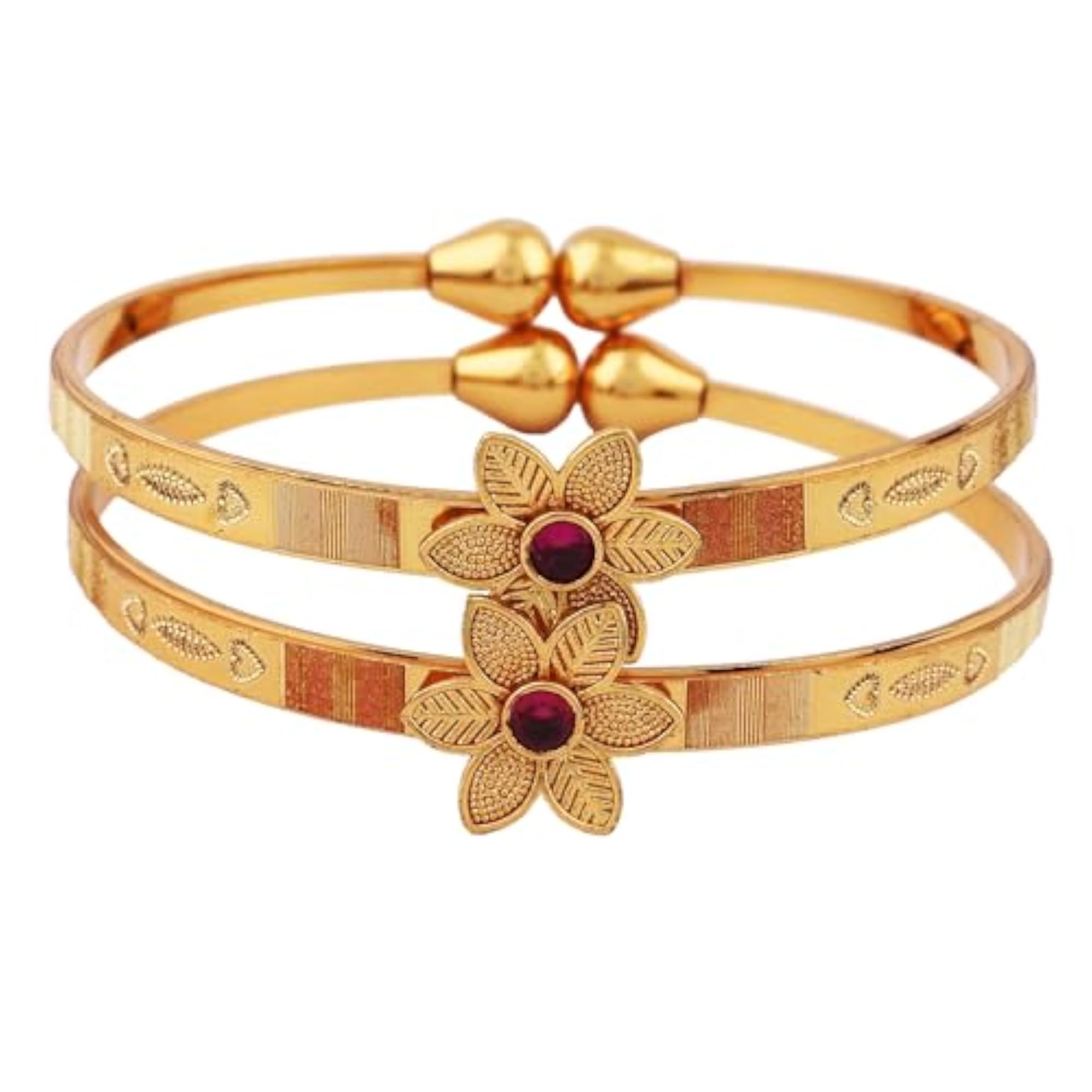 Set Of 2 Traditional 18k Plated Adjustable Bangles