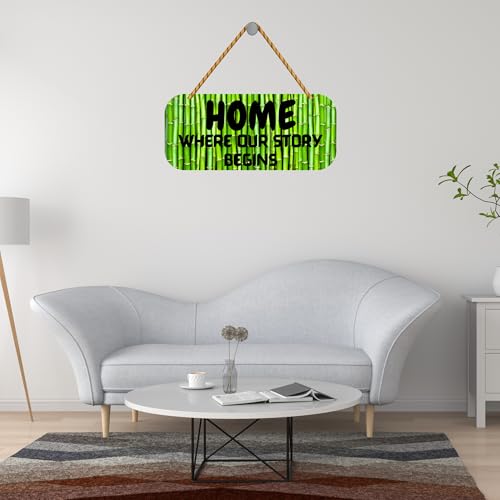 Image of GENXTRA Wooden Bamboo Style MDF Wall Hanging - inchHome Where Our Story Begins inch Sign for Home Entrance, Drawing Room, or Balcony | Decorative Plaques for Housewarming (HOME 04)