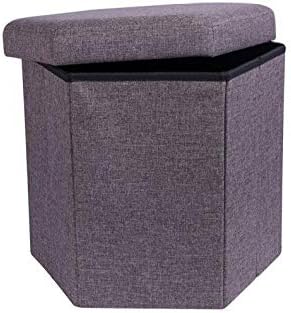 HMEIGUI Folding Toy Box Storage Ottoman Bench, Foot Stools for Living Room Small Ottomans with Storage Cotton Linen Fabric,Gray_38x38x38cm