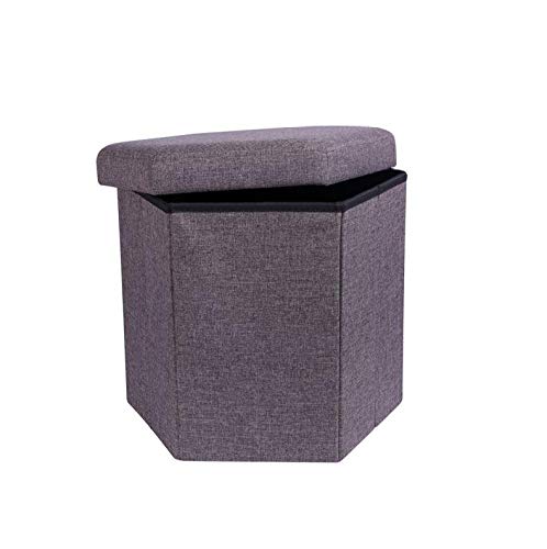 Hmeigui Folding Toy Box Storage Ottoman Bench, Foot Stools For Living Room Small Ottomans With Storage Cotton Linen Fabric,Gray_38X38X38Cm #TOP3