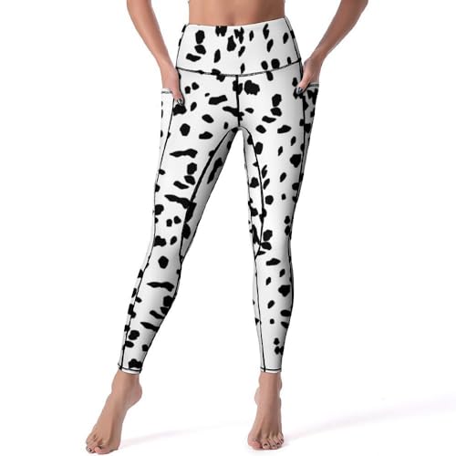 Ykklima Women High Waisted Leggings Dalmatian Dog Print Yoga Pants Tummy Control for Workout Running Cycling Sports