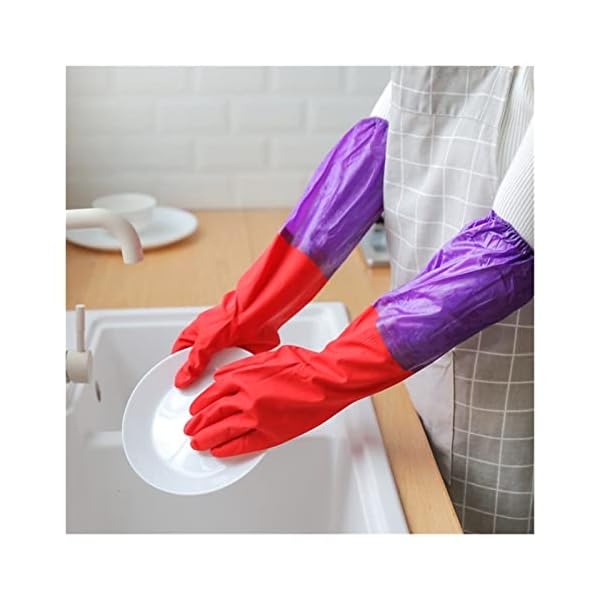 fanwen Kitchen Supplies Gummihandschuhe Lange Samtband Winter Haushalt Handschuhe Geschirrspülgummi wasserdichte Warme… – Bild 5