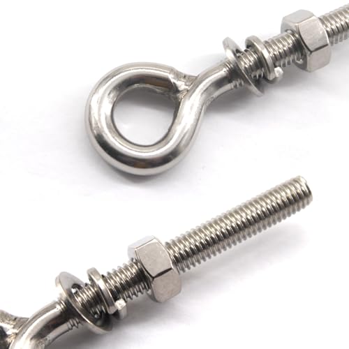 Image of (6 Pieces) M10 304 Stainless Steel Heavy Duty Shoulder Lifting Ring Eye Bolt with hex Nuts Washers