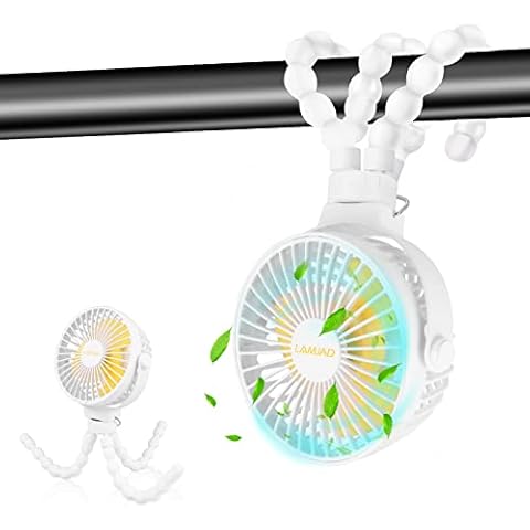 LAMJAD Stroller Fan,Portable USB Personal Clip-on Car Seat Fan Mini Handheld Desktop Fan 360° Rotatable Suitable for Camping Outdoor Office Crib Toddler Bed Treadmill (White) Cover