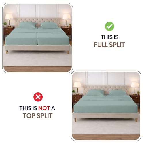 Image of SGI Split King Sheet Set for Adjustable Bed Egyptian Premium Cotton 600 Thread Count Sheets for Sleep Number Bed 15 inch Deep Pocket 5 Pc Set with 2 Twin XL Fitted Sheets Soft Breathable -Aqua Green