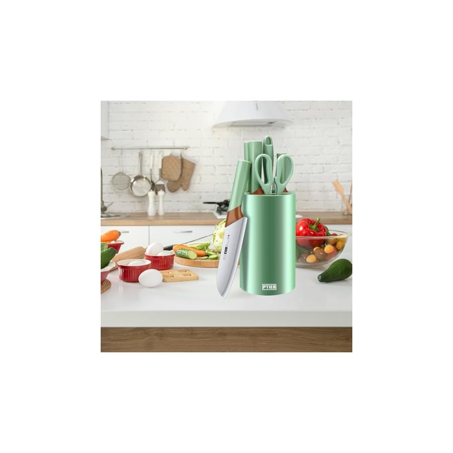 Kitchen-Knife-Set-7-Pcs-Green-Professional-Chef-Knife-Set-with-Block-Non-Stick-Stainless-Steel-Cooking-Knife-Set-with-Sharpener-Scissors-for-Cutting-Slicing-Dicing-Green Kitchen Knife Set, 7 Pcs Green Professional Chef Knife Set with Block, Non-Stick Stainless Steel Cooking Knife Set with Sharpener Scissors for Cutting Slicing Dicing (Green)
