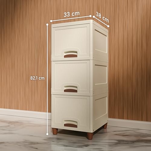 Image of Amazon Basics Multi-Purpose Organizer | Modular Storage Box for Clothes, Kitchen, Bedroom & Living Room | Stackable Rack, Space-Saving Wardrobe Cabinet (Off White), 3 Piece, 33LX38WX27H cm
