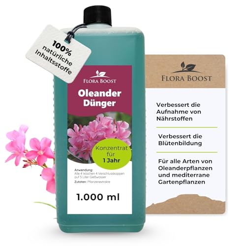 Konfitee Oleander Dünger Flora Boost 1000ml I Für bis zu 200L Gießwasser I Dünger für Oleander & mediterrane Pflanzen I Flüssiger Blatt- & Wurzeldünger I 100% natürlicher Pflanzendünger