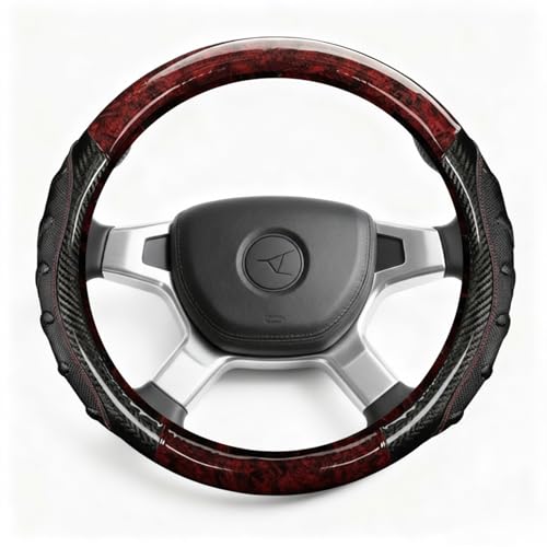 Heavy Duty Truck Steering Wheel Cover 17.5-18 Inch Carbon Fiber with Anti-Slip Grip X-Large Wheel Protector for Commercial Semi-Trucks Buses and RVs (Red/Black)