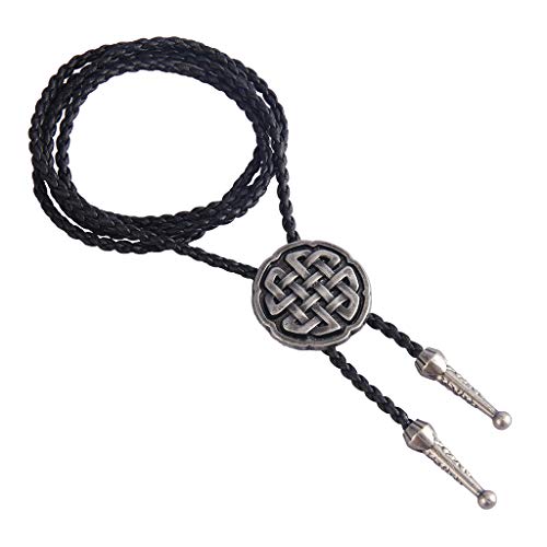 Image of Western Black Bolo Tie for Men and Women,Native American Leather Bolo Tie String