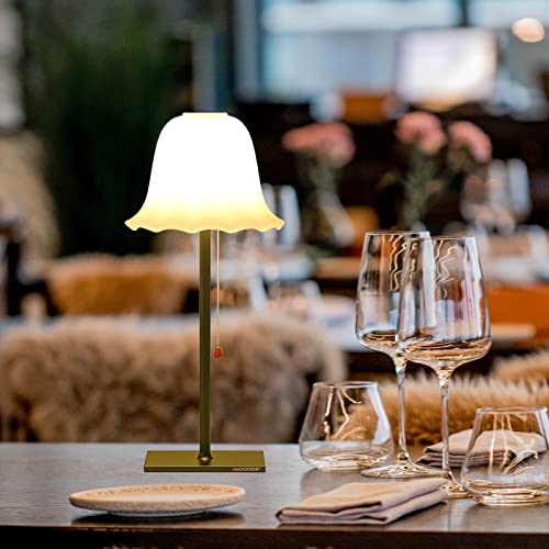 Madckdedrt Rechargeable Table Lamp,Led Light,3 Gear Dimming,Petal Glass Lamp Shade,Aluminum Base,Can Be Used For Living Room, Dining Table,Bedroom Lighting (Black) #TOP6