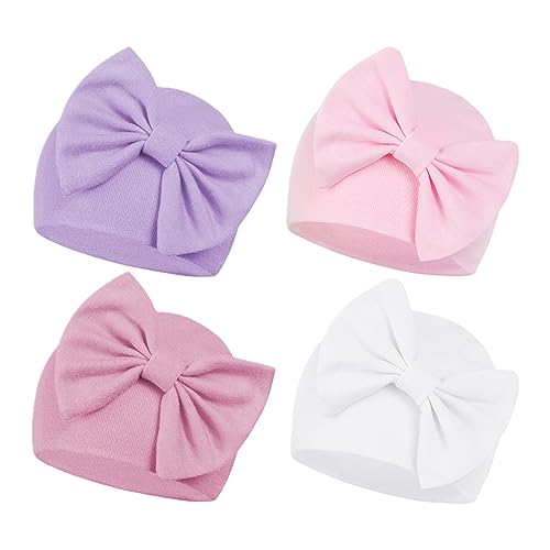 Image of Century Star Newborn Baby Girl Bow Hats Headbands and Baby Mittens Set Infant Beanie Caps for Halloween and Christmas