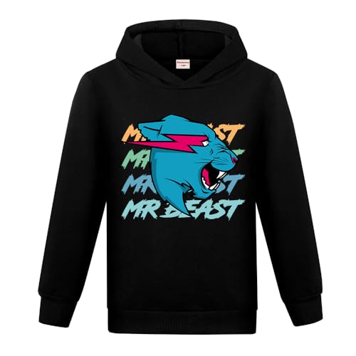Photo de Sweat à capuche en coton avec motif chat foudre YouTube Gamer pour garçons et filles, Noir , 12-13 ans