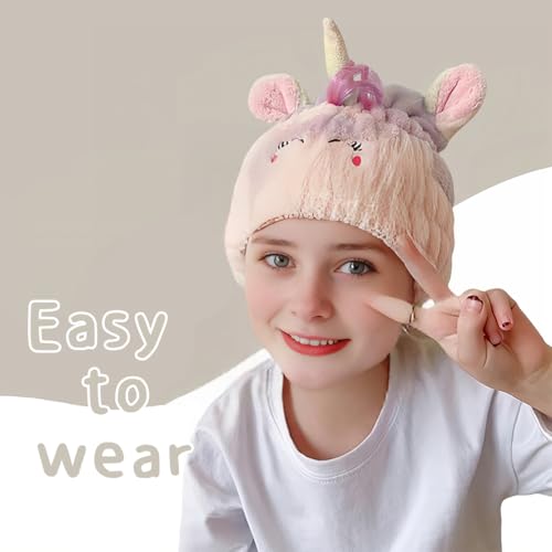 Mikrofaser Handtuch Haare Set für Haar schnell trocken, Einhorn Haarturban Kinder für Damen & Mädchen, Haartrockentuch Turban Weiche Saugfähig Turban Kopfhandtuch für alle Haartypen